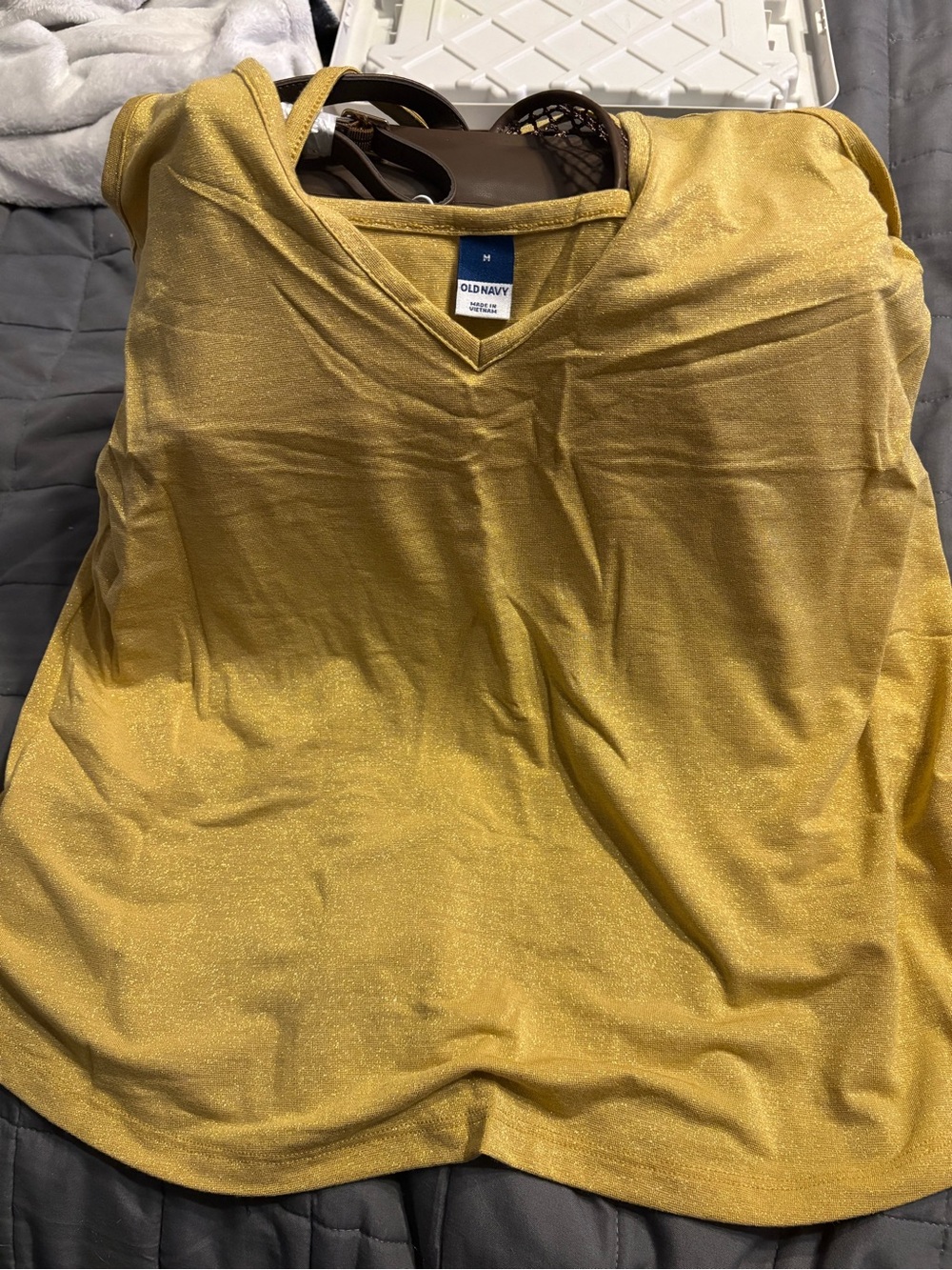 Old Navy Metallic V-Neck Tank Top - Golden Yellow NWT